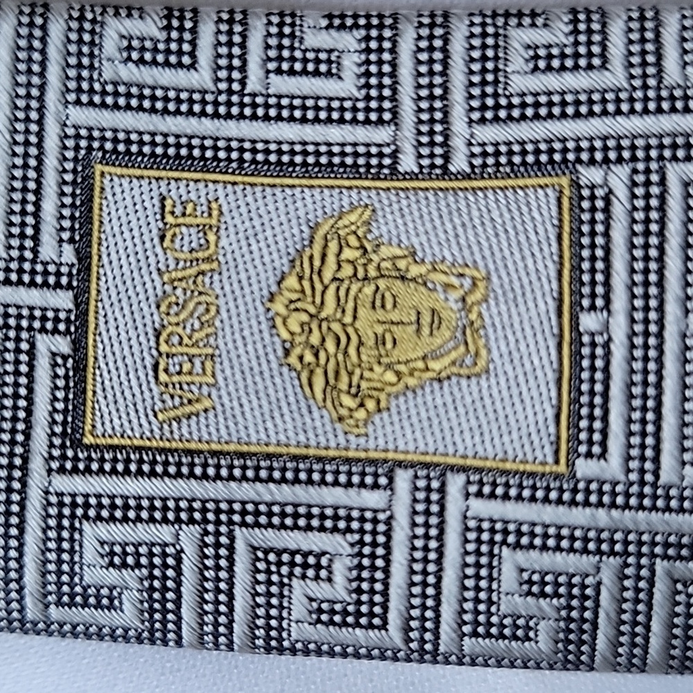 ⭐️VERSACE Authentic Silk Made in Italy Silver with Medusa Embroidery Luxury Tie